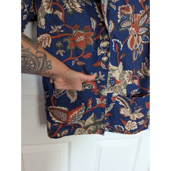 Vintage Rafaella Petites Blazer Size 4 Paisley Unlined Navy With Floral Print - Picture 6 of 8